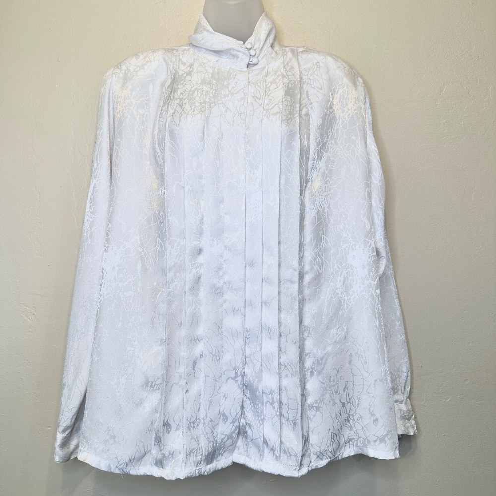 Worthington | Vtg Mock Neck Pleated Button Front … - image 3